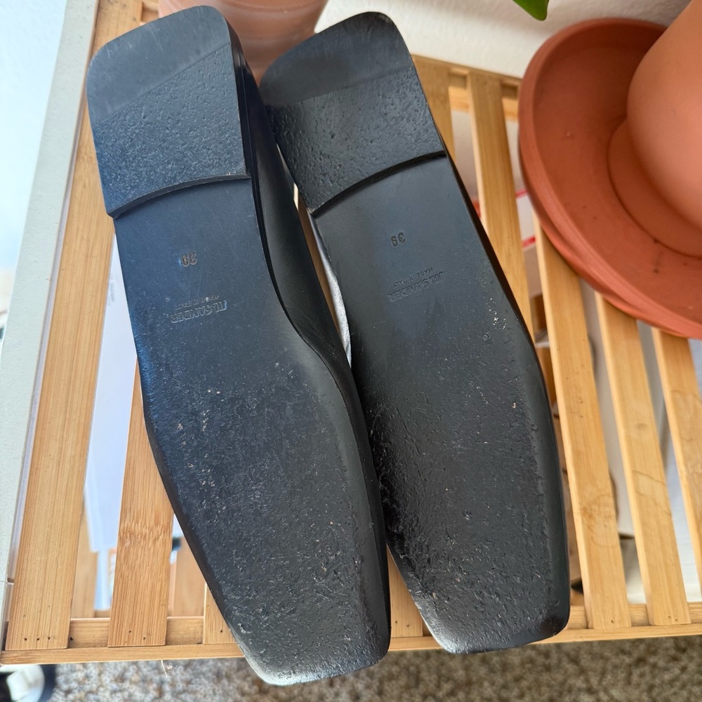 JIL SANDER Black Ring whipstitch-trimmed leather ballet flats Size 9 - Picture 7 of 11
